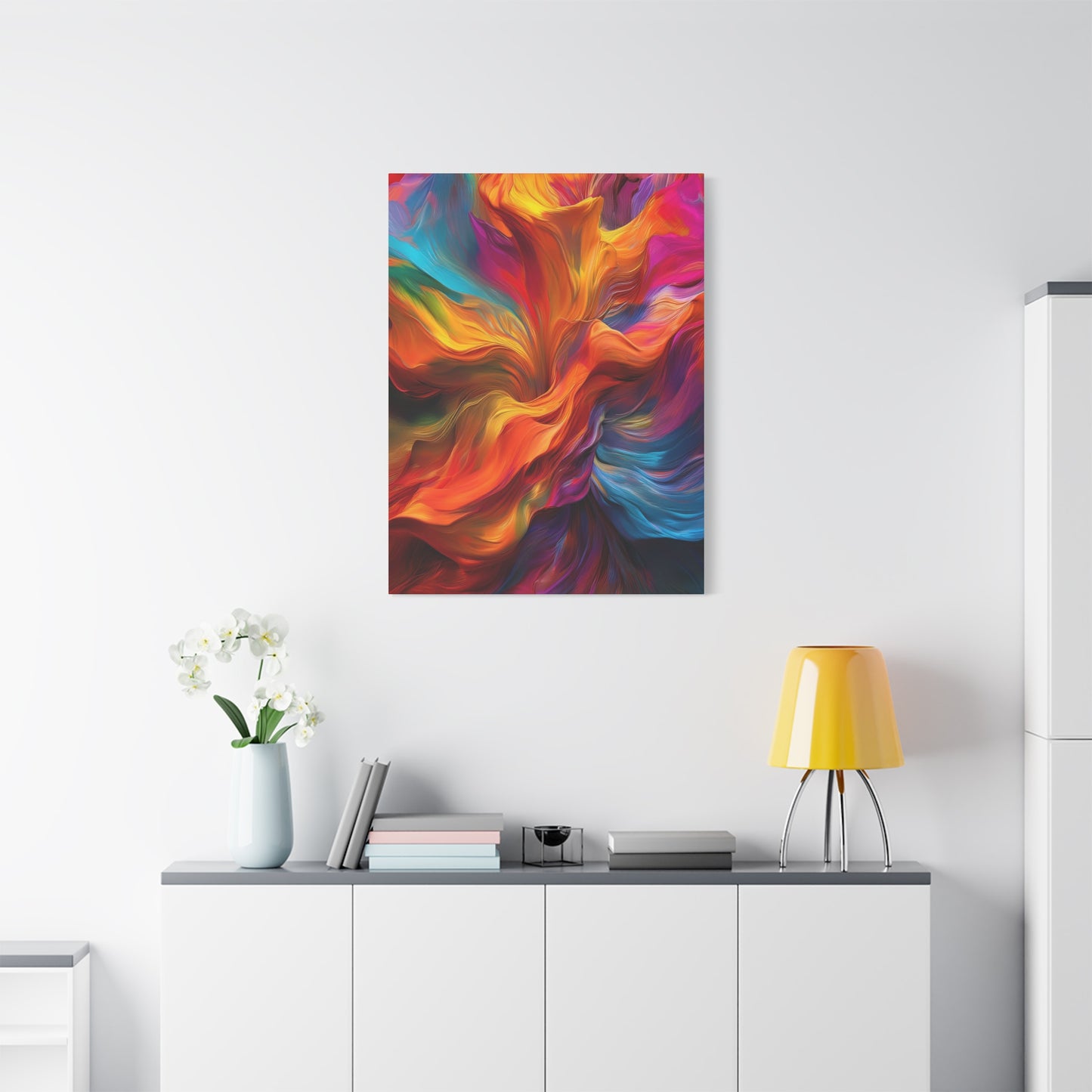 Rainbow Waves Vibrant Abstract Canvas Art - Colorful Stretched Wall Decor