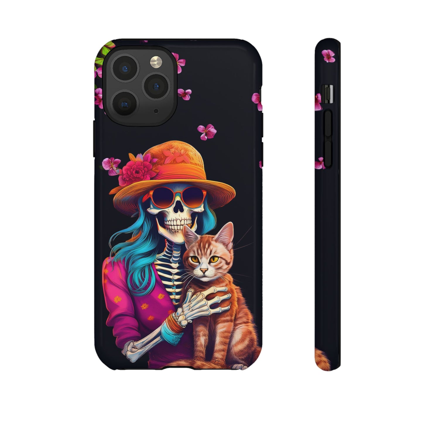 Skeleton holding a Cat Cell Phone Case 001