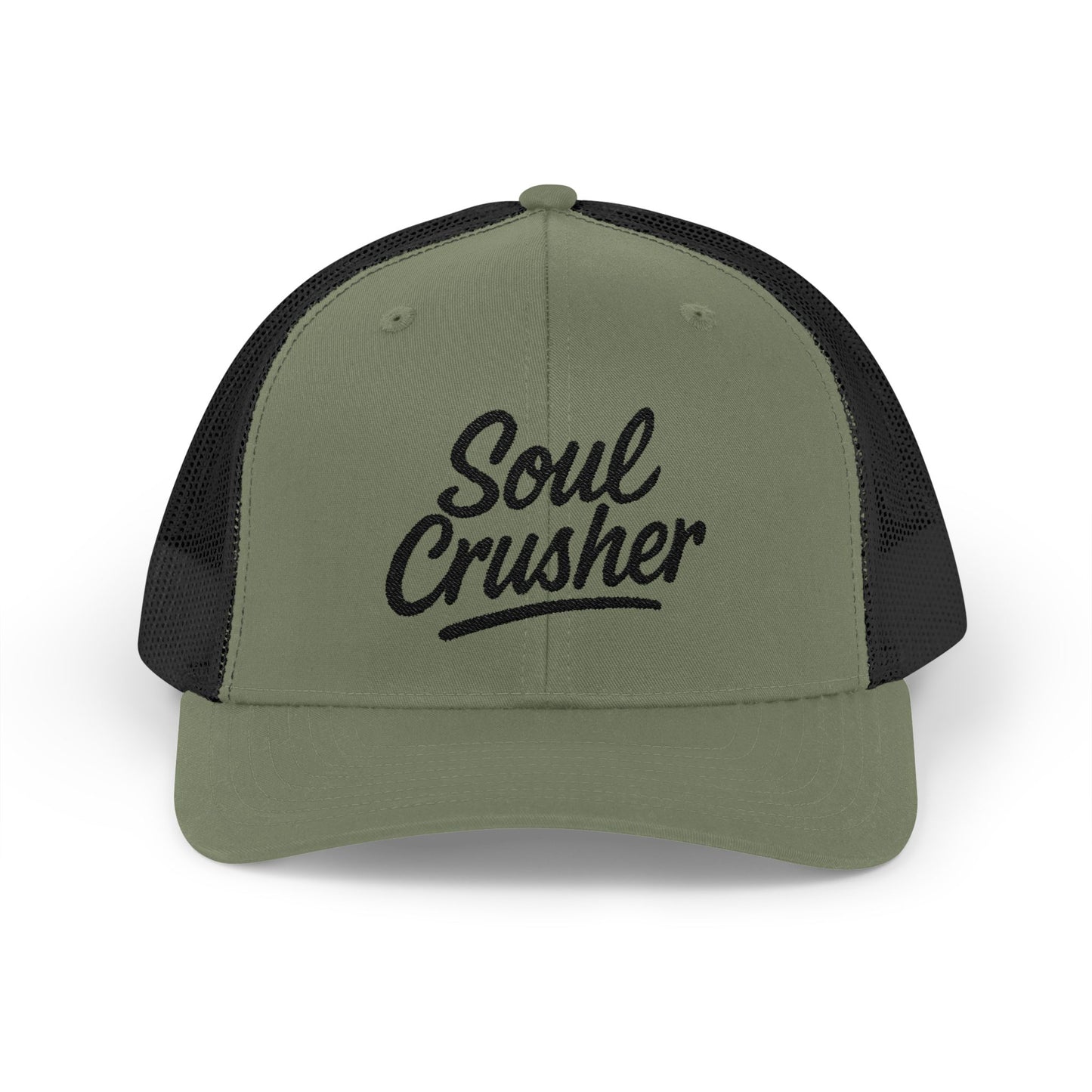 Soul Crusher Trucker Hat – Clean Script Hat with Bold Edge for Heartbreakers, Villains, and Power Moves. Black Letters