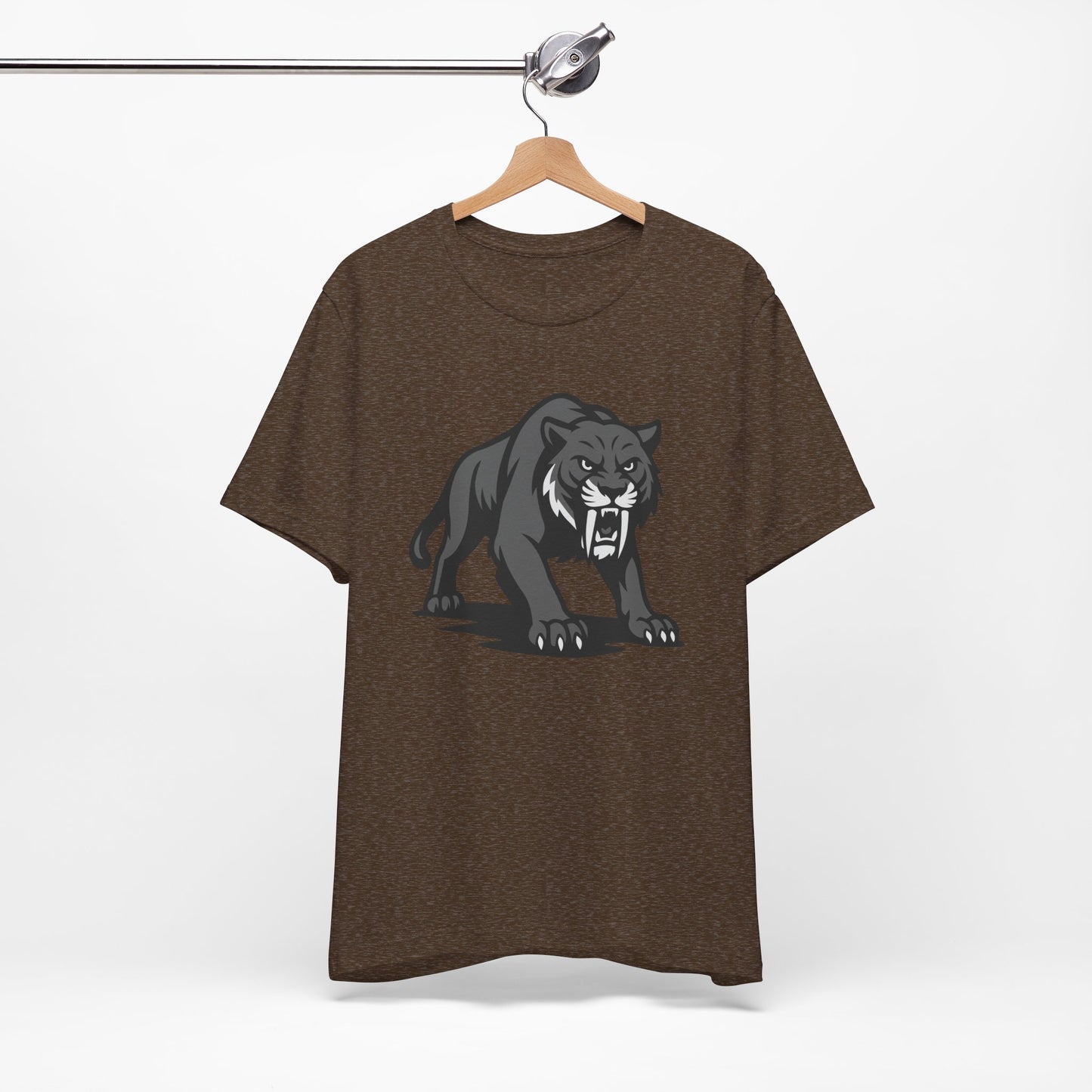 Saber-Tooth Tiger Graphic Tee Dark Theme – Fierce Prehistoric Vector Design with Modern Edge