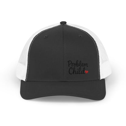 Problem Child Trucker Hat – Bold Script Hat with Red Heart for the Unruly and Unapologetic.