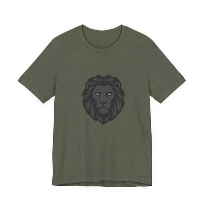 Dark Lion Graphic T-Shirt – Dark Theme Grayscale Lion Face Design on Black Tee for Strength, Confidence, and Modern Ghost Effect Style. Unisex Jersey Short Sleeve Tee