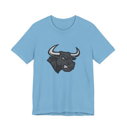Angry Bull Graphic T-Shirt – Dark Theme Grayscale Bull Head Design on Black Tee for Streetwear, Gym, or Bold Urban Style. Unisex Jersey Short Sleeve Tee