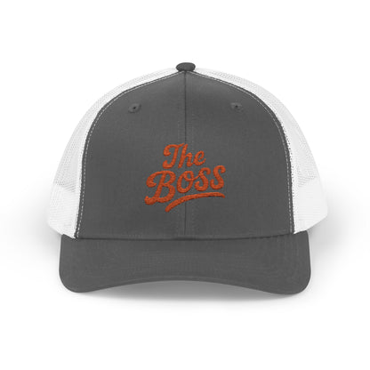 The Boss Trucker Hat – Embroidered Statement Hat for Power Moves Only. Orange Letters