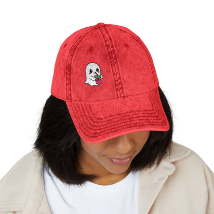 Cute Ghost Vintage Hat – Embroidered Kawaii Ghost Drinking Hat for Halloween Vibes and Everyday Boo Energy