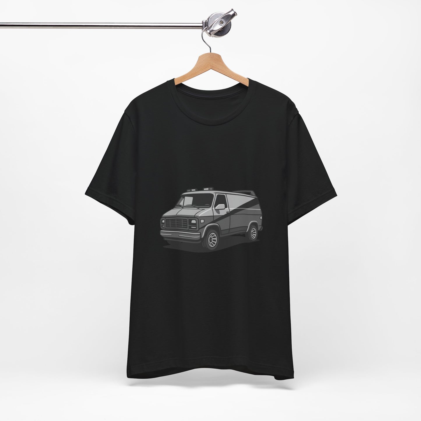 Retro Van Graphic Tee Dark Theme – 80s Vector Design with Classic Adventure Vibes