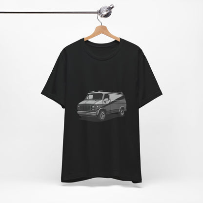 Retro Van Graphic Tee Dark Theme – 80s Vector Design with Classic Adventure Vibes