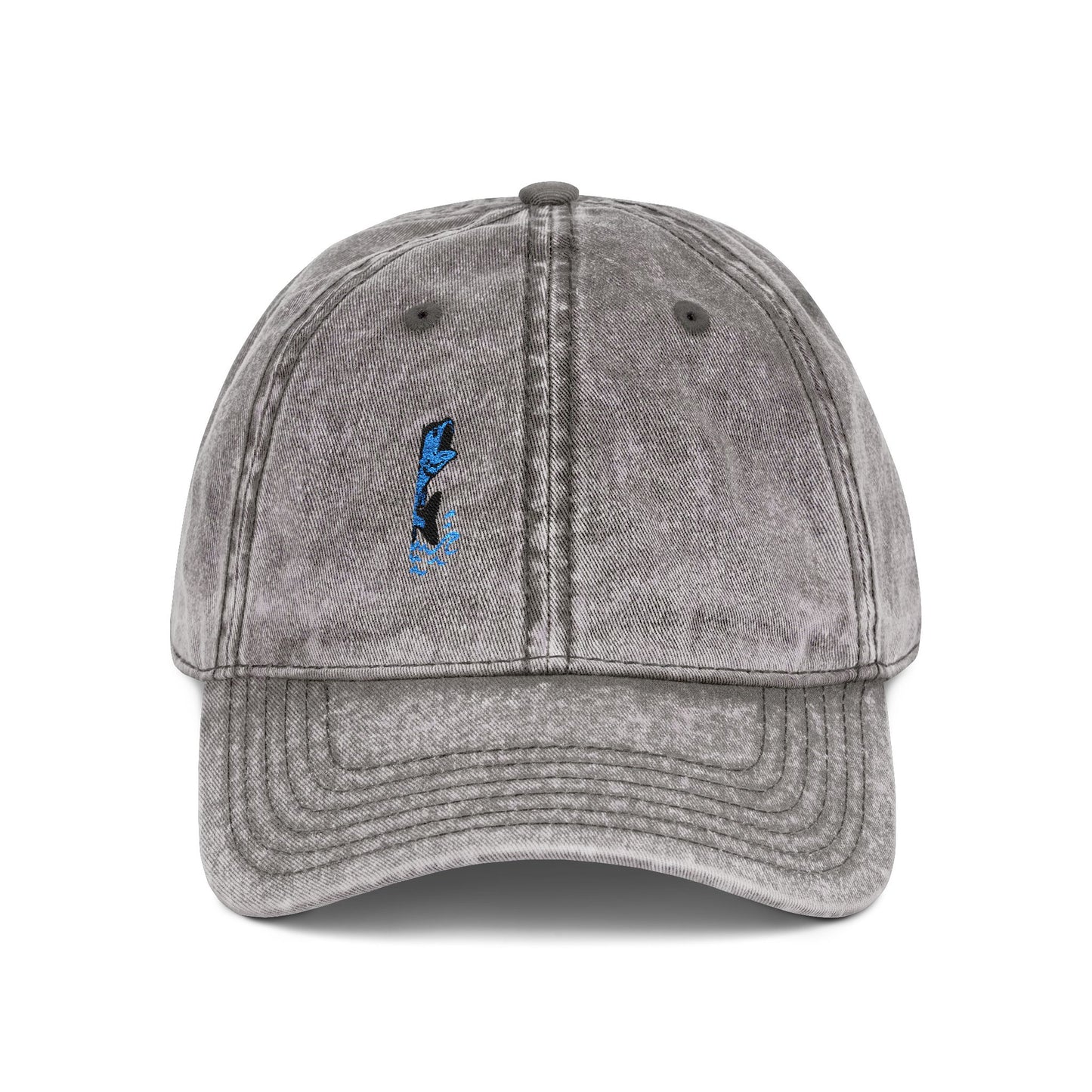 Jumping Fish Vintage Hat – Embroidered Blue Fishing Hat for Anglers, Lake Days, and Outdoor Style