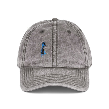Jumping Fish Vintage Hat – Embroidered Blue Fishing Hat for Anglers, Lake Days, and Outdoor Style