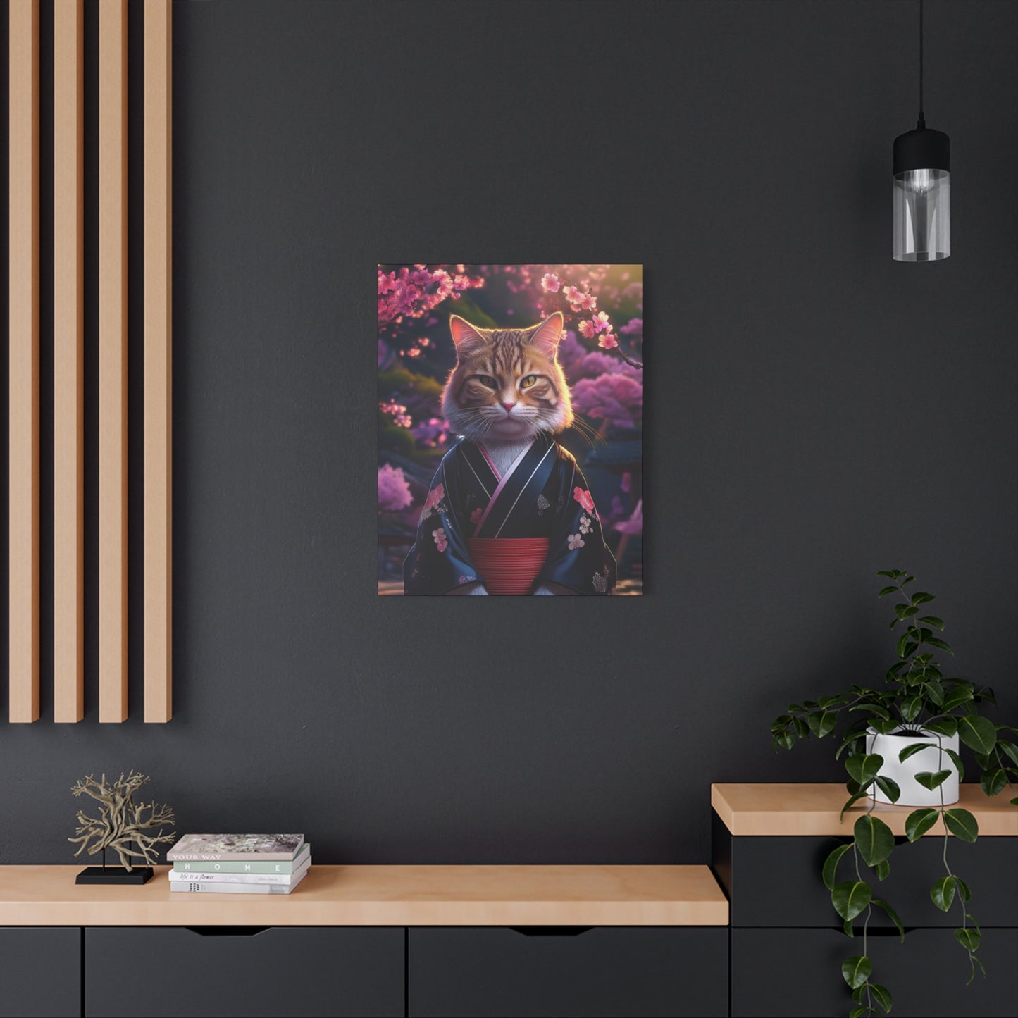 Cat Geisha Canvas Art | Stretched Matte Wall Decor 001