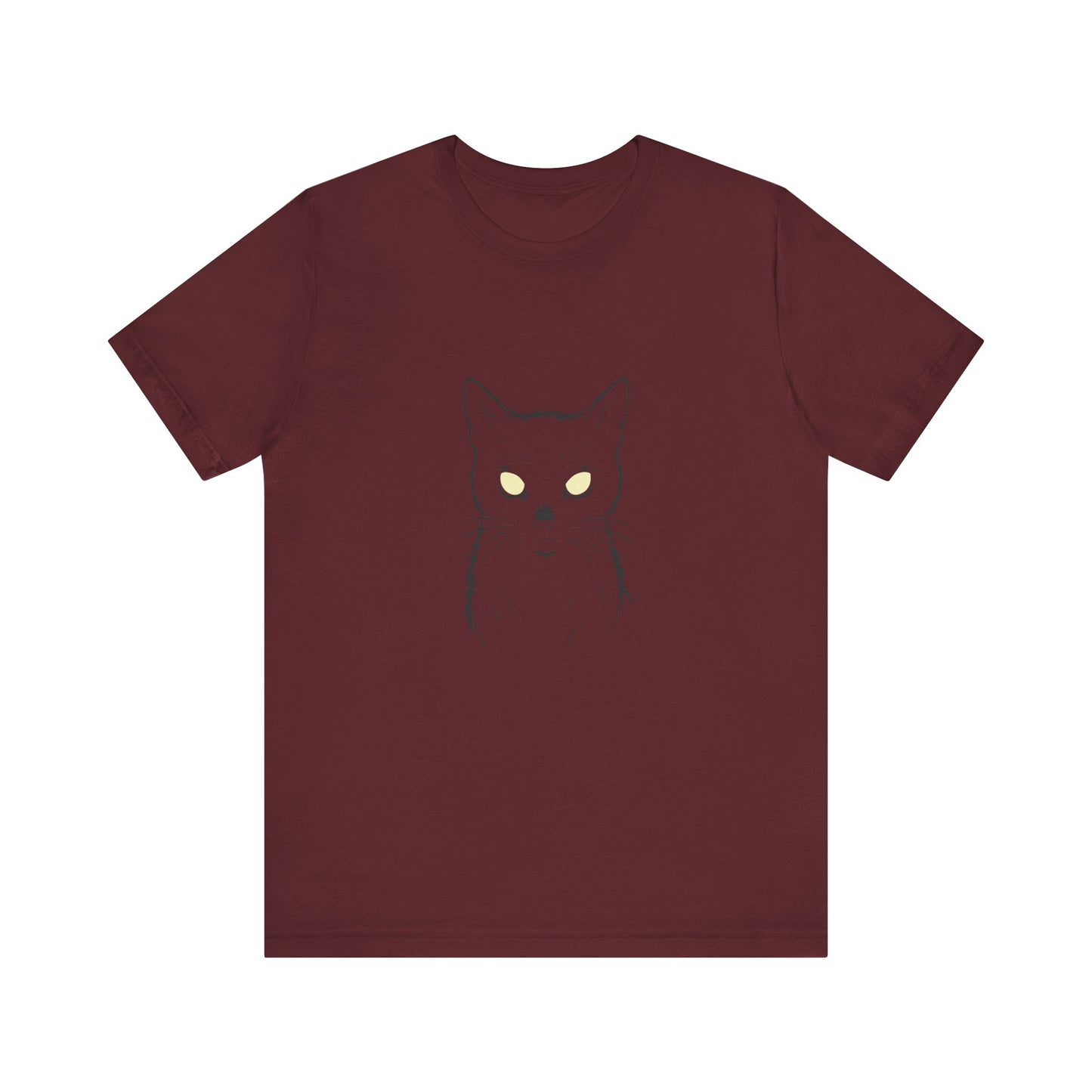 Ghost Cat Eyes Tee – Dark Theme Black Cat Outline with Transparent Face and Glowing Stare. Unisex Jersey Short Sleeve Tee