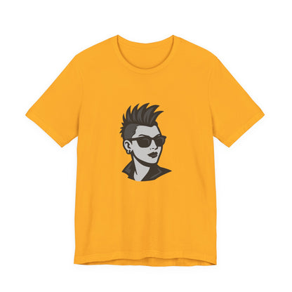 Punk Girl Graphic T-Shirt – Dark Theme Grayscale Spiked Hair Portrait on Black Tee with Bold Energy and Modern Ghost Effect. Unisex Jersey Short Sleeve Tee