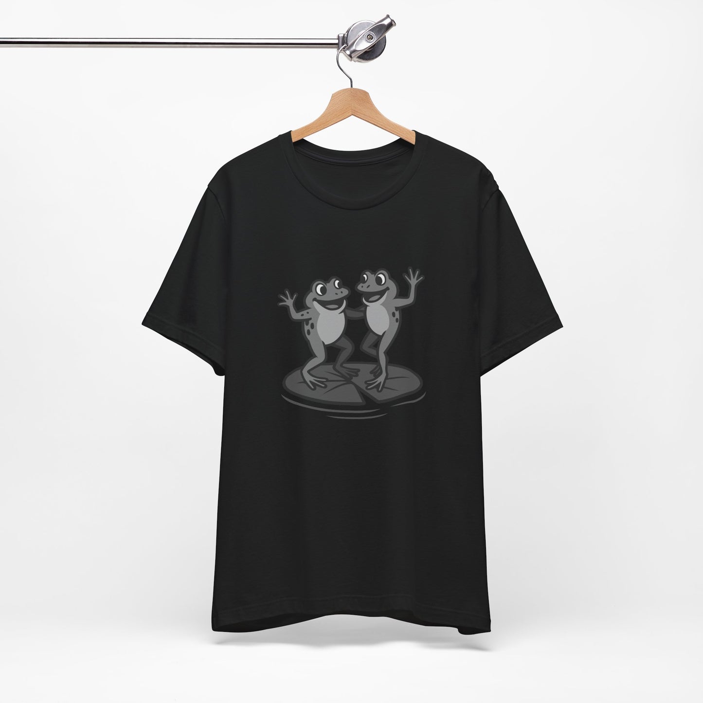 Dancing Frogs Graphic Tee Dark Theme – Funny Frog Duo Vector Design with Playful Energy
