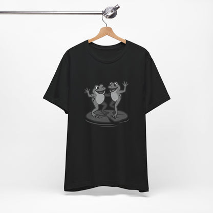 Dancing Frogs Graphic Tee Dark Theme – Funny Frog Duo Vector Design with Playful Energy
