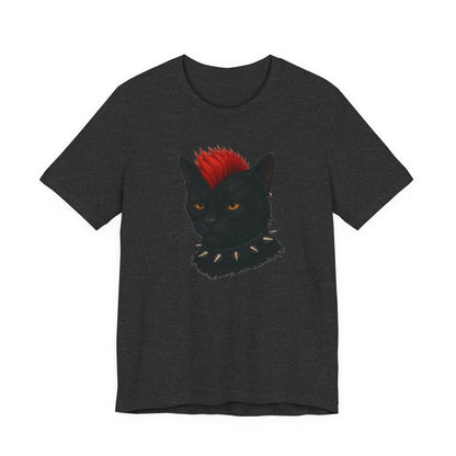 Punk Rock Black Cat Graphic Tee Dark Theme – Spiked Collar Rebel Feline Design