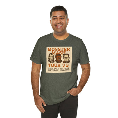 Monster Mash Tour '75 Halloween Shirt – Vintage Horror Band Tee Featuring Dracula, Wolfman, Frankenstein