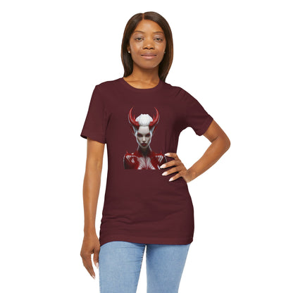 Fierce Devil Woman Halloween Shirt – Seductive Demon Graphic Tee for Bold Halloween Style
