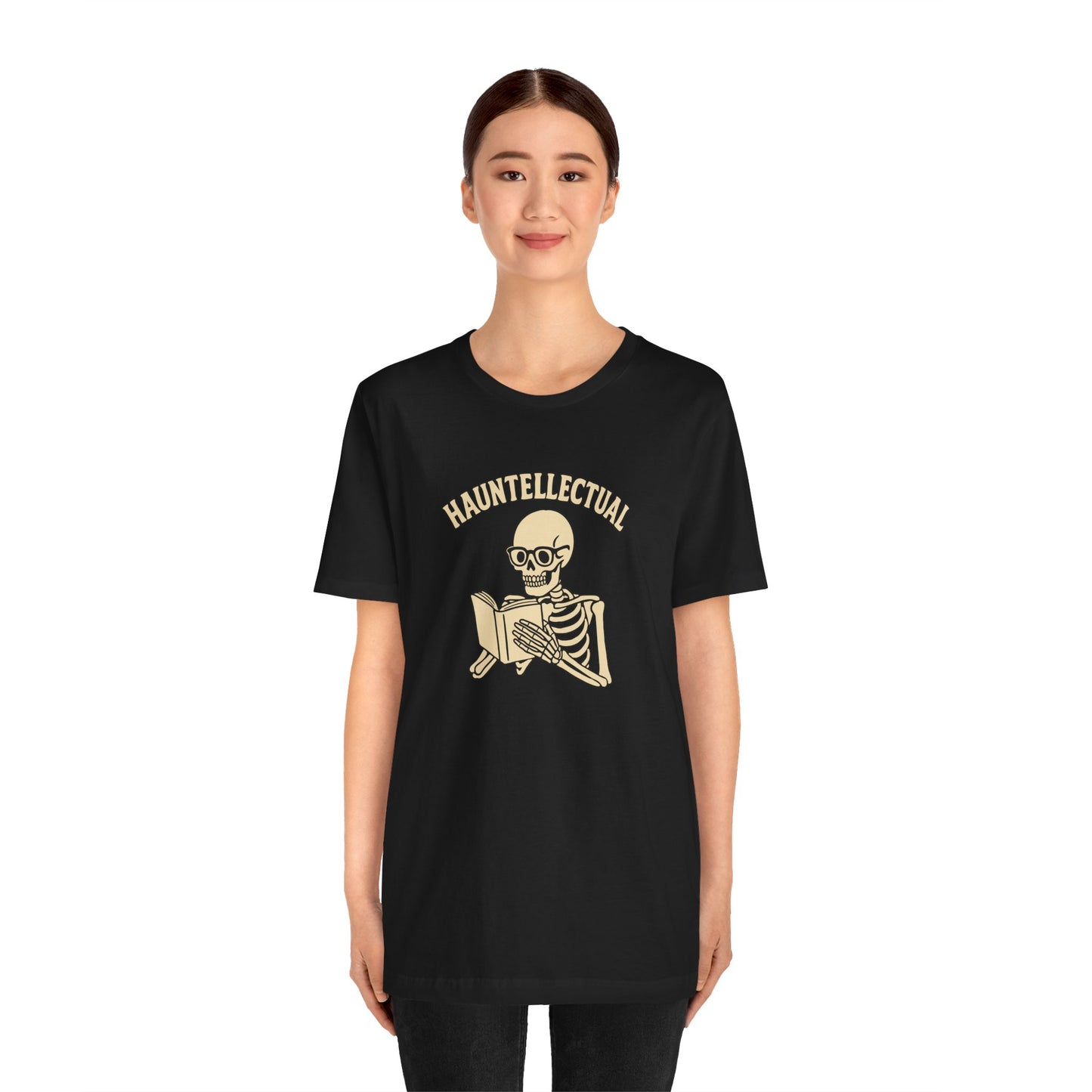 Hauntellectual Halloween Shirt – Funny Skeleton Reading Book Tee for Spooky Smart People