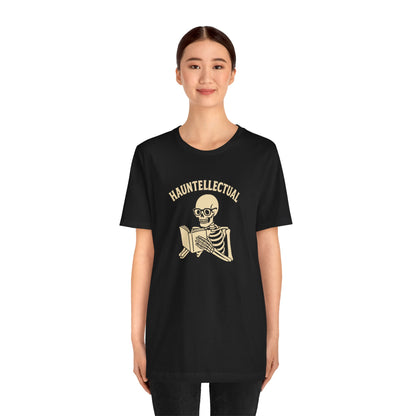 Hauntellectual Halloween Shirt – Funny Skeleton Reading Book Tee for Spooky Smart People