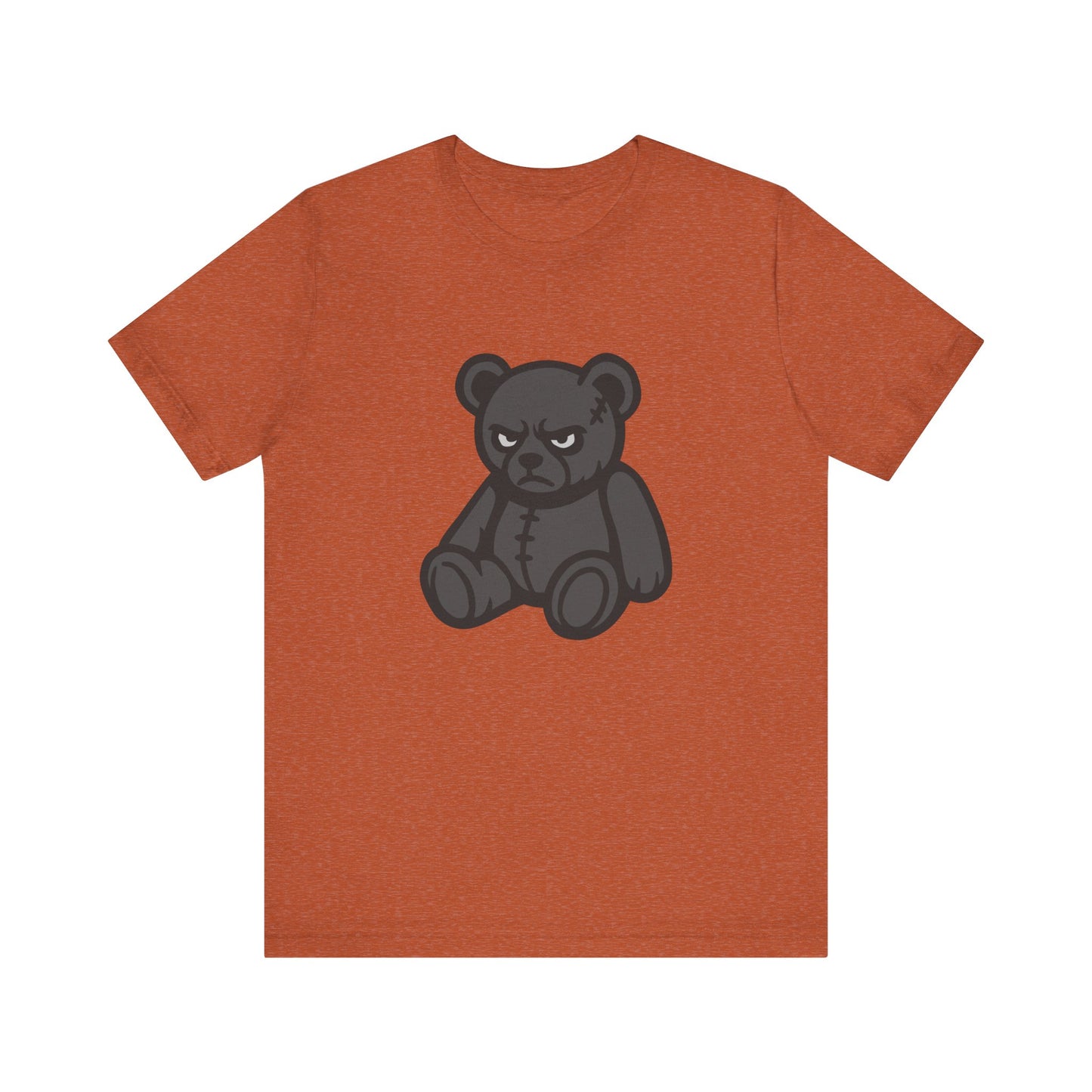 Angry Teddy Bear Graphic T-Shirt – Dark Theme Grayscale Plush with Attitude on Black Tee for Edgy or Ironic Style. Unisex Jersey Short Sleeve Tee