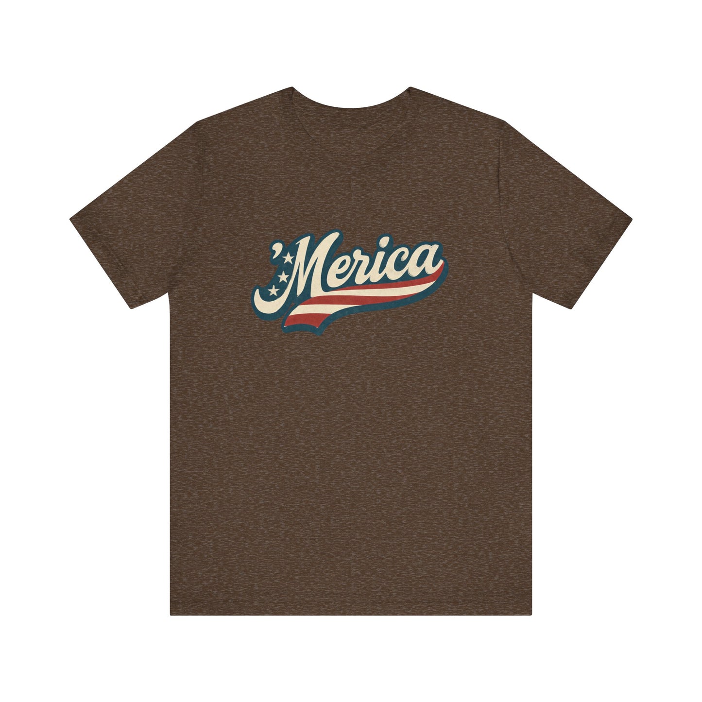 'Merica Vintage Script Shirt – Patriotic Retro USA Tee for 4th of July – Independence Day American Pride Design. Unisex Jersey Short Sleeve Tee