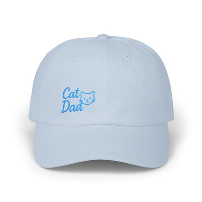 Cat Dad Classic Dad Hat – Embroidered Minimalist Cat Face Hat for Proud Pet Dads and Feline Fans. Blue Letters