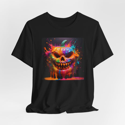 Neon Splatter Pumpkin Halloween Shirt – Vibrant Dripping Jack-o’-Lantern Graphic Tee for Bold Spooky Style