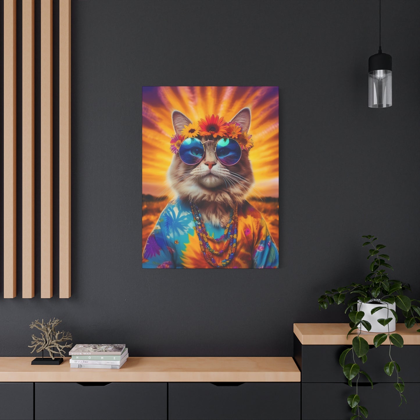 Purr-fect Guru Cat Hippie Canvas Art | Stretched Matte Wall Decor