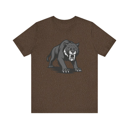 Saber-Tooth Tiger Graphic Tee Dark Theme – Fierce Prehistoric Vector Design with Modern Edge
