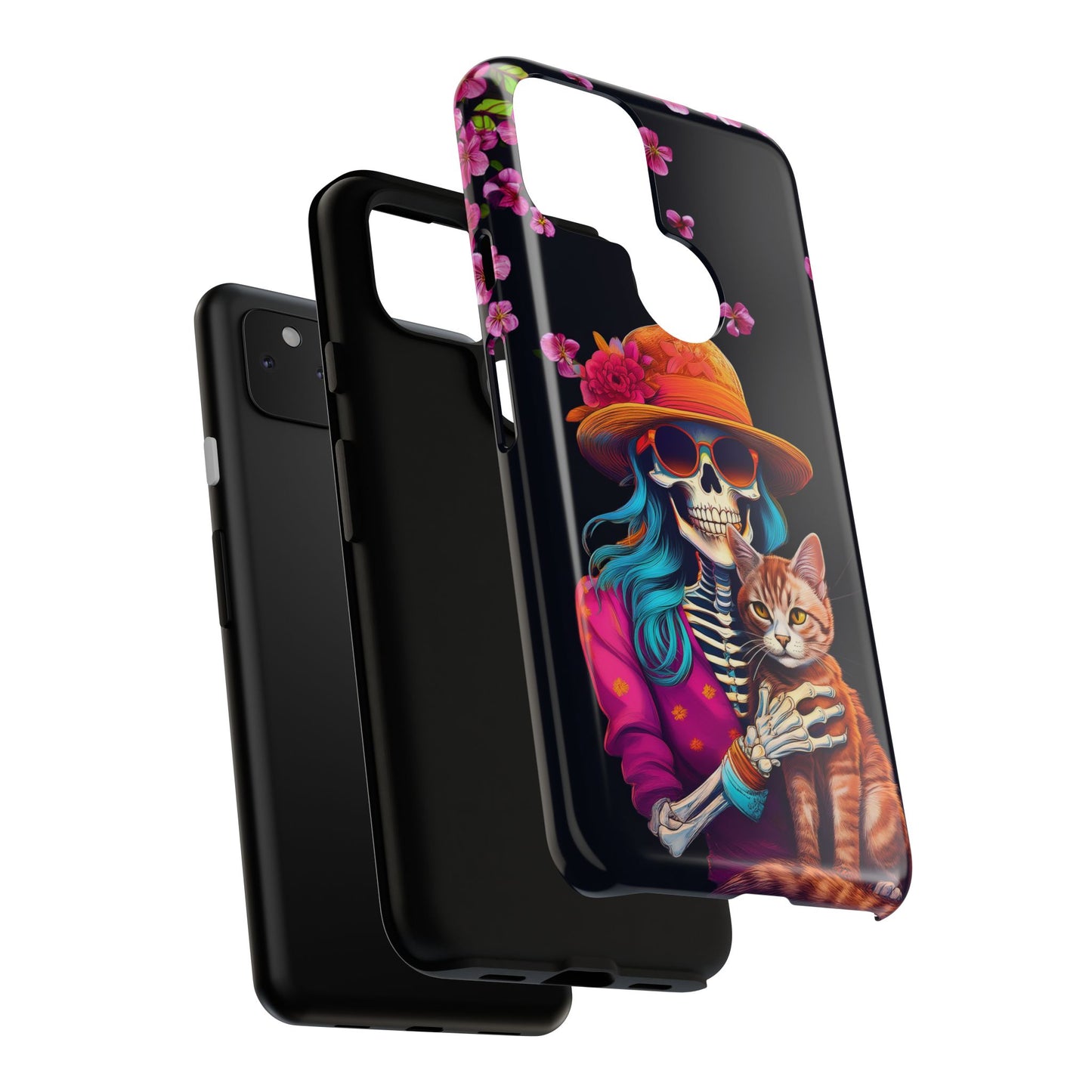 Skeleton holding a Cat Cell Phone Case 001