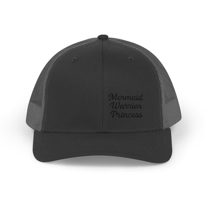 Mermaid Warrior Princess Trucker Hat – Embroidered Bold Text Hat for Magical Queens. Black Letters