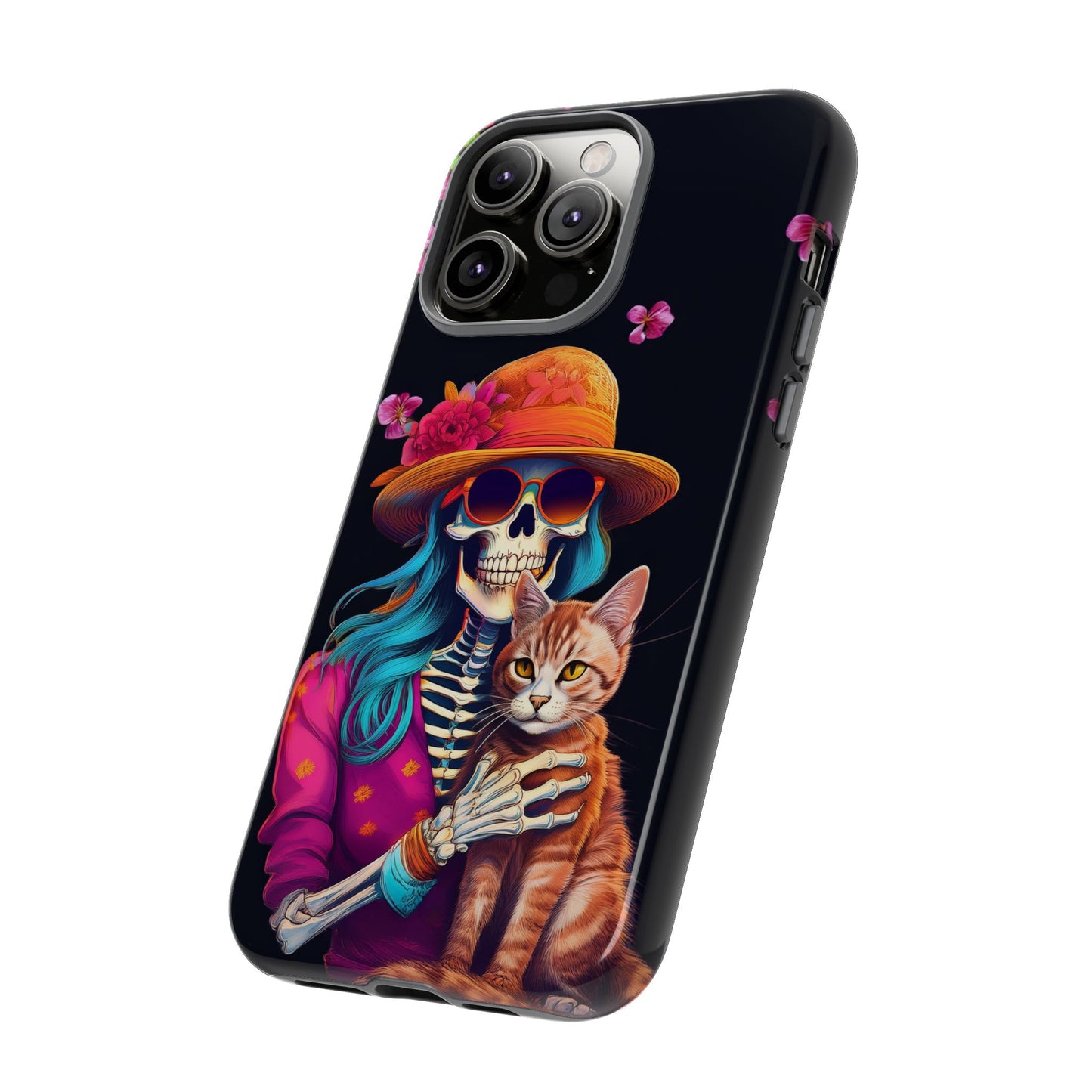 Skeleton holding a Cat Cell Phone Case 001