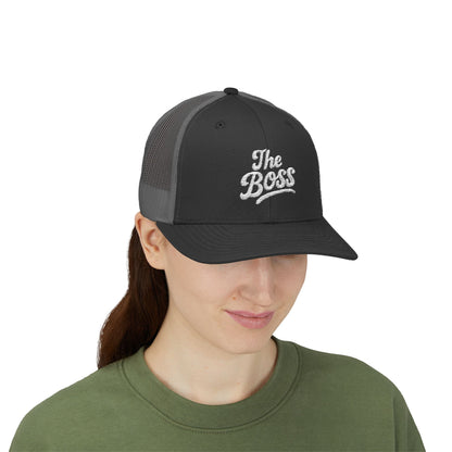 The Boss Trucker Hat – Embroidered Statement Hat for Power Moves Only. White Letters