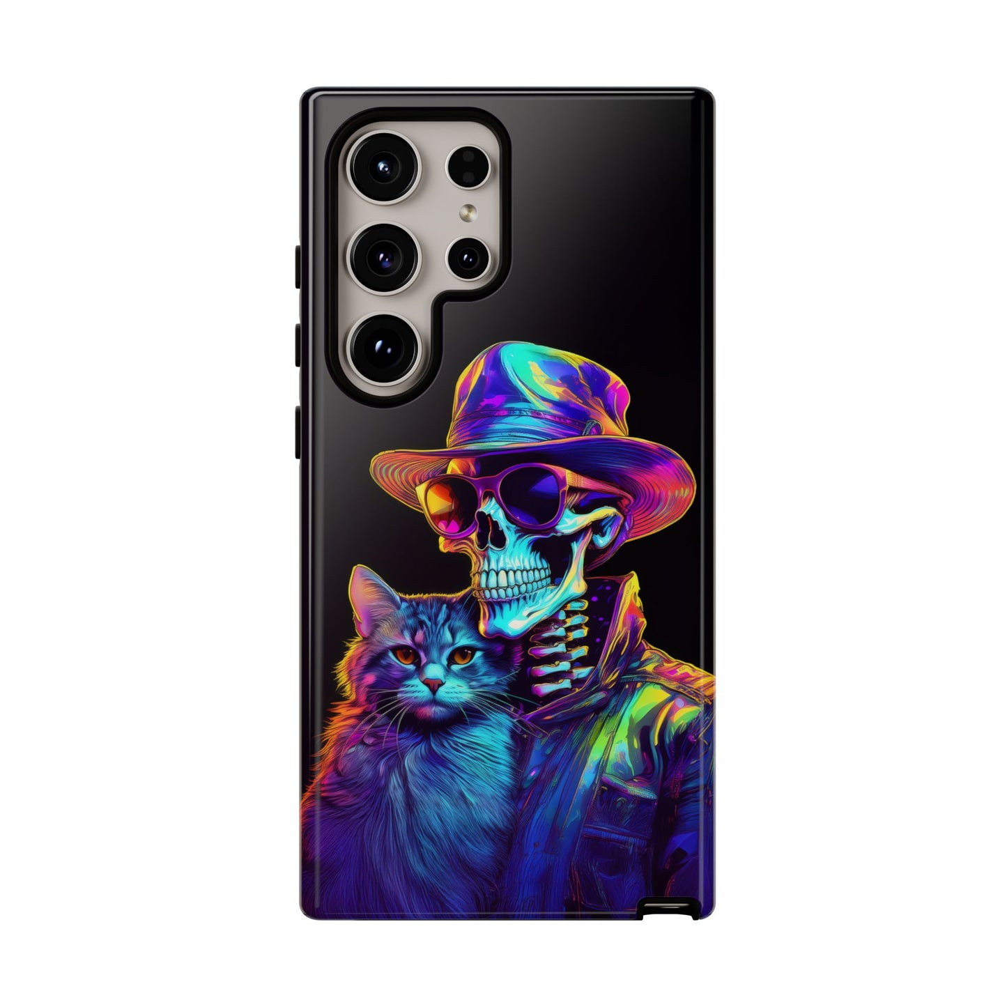 Skeleton holding a Cat Cell Phone Case 002