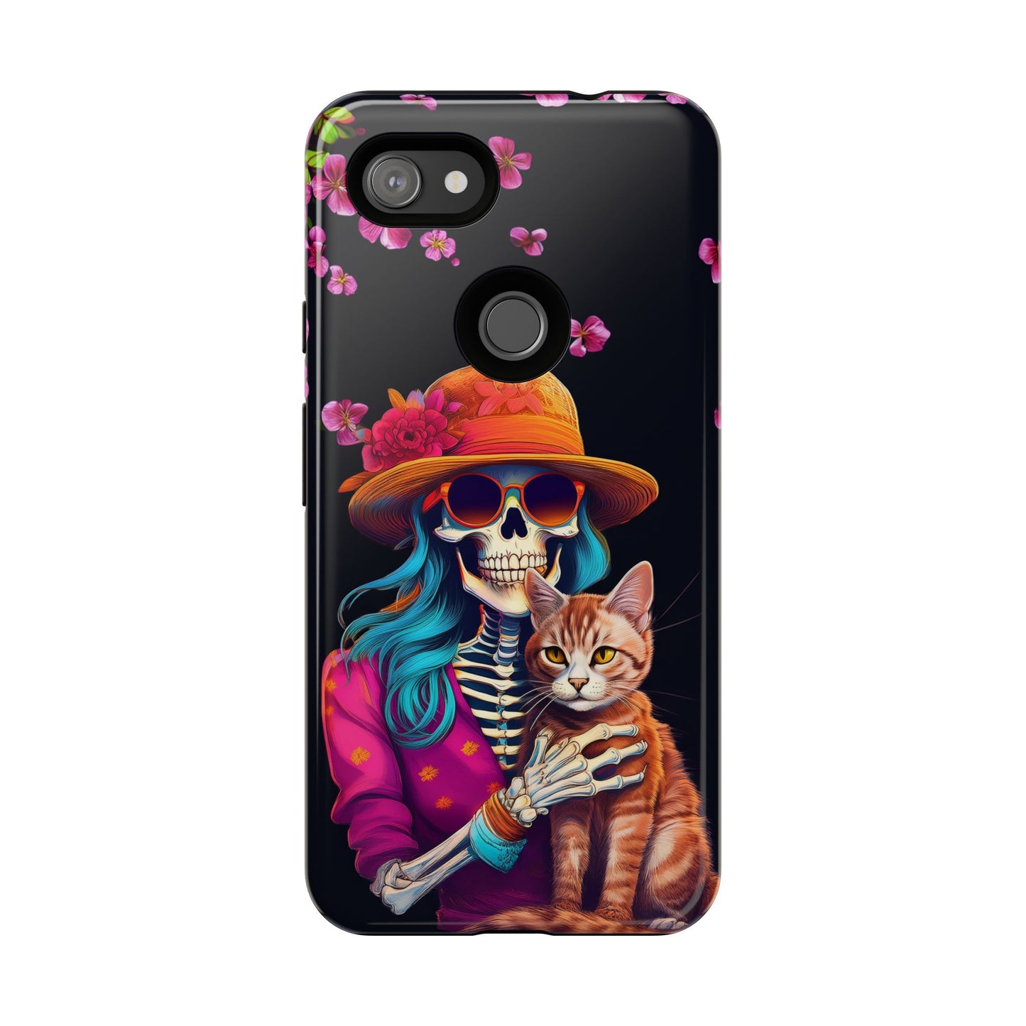 Skeleton holding a Cat Cell Phone Case 001