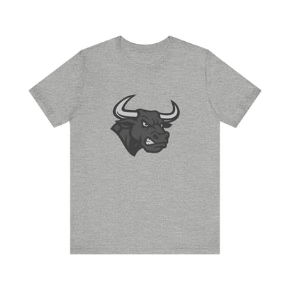Angry Bull Graphic T-Shirt – Dark Theme Grayscale Bull Head Design on Black Tee for Streetwear, Gym, or Bold Urban Style. Unisex Jersey Short Sleeve Tee