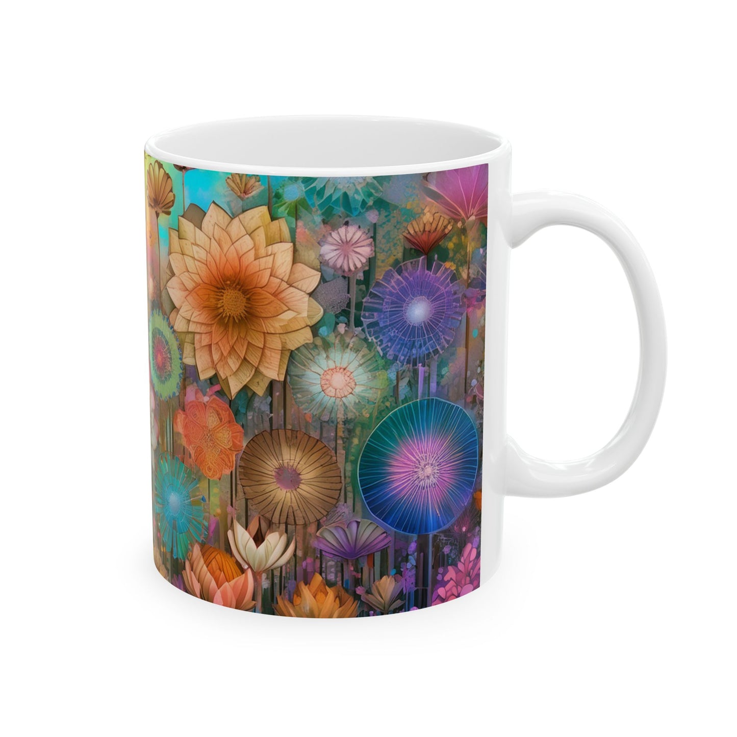 Flower Collage Ceramic Mug, (11oz, 15oz)