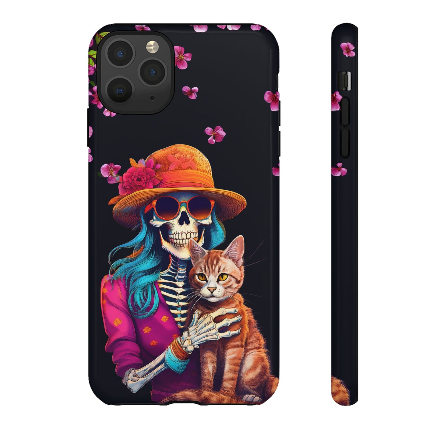 Skeleton holding a Cat Cell Phone Case 001