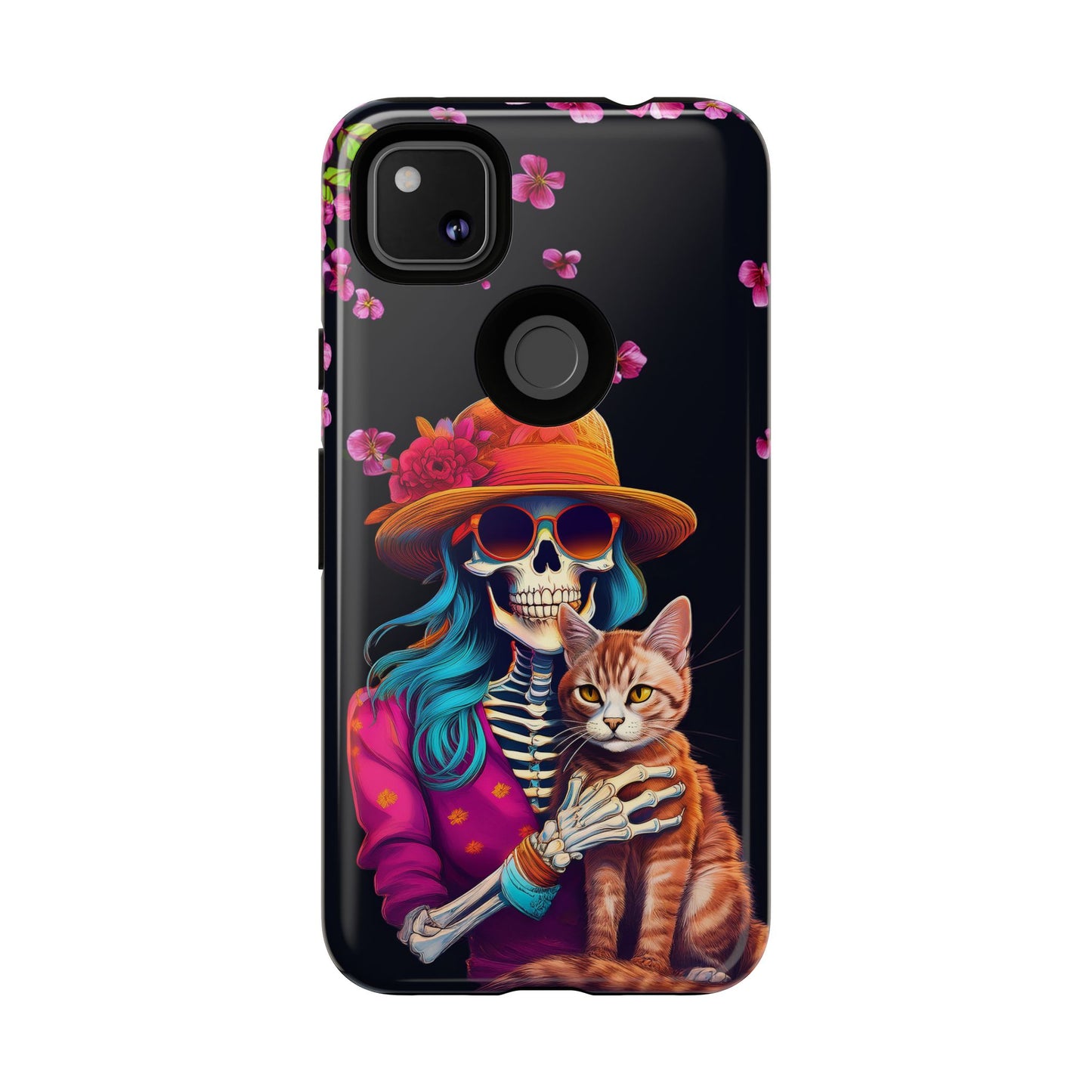 Skeleton holding a Cat Cell Phone Case 001