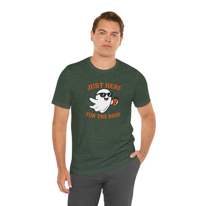 Just Here for the Boos Halloween Shirt – Funny Ghost Drinking Coffee Graphic Tee for Spooky Season