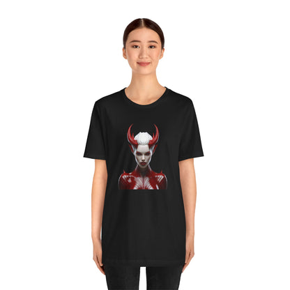 Fierce Devil Woman Halloween Shirt – Seductive Demon Graphic Tee for Bold Halloween Style
