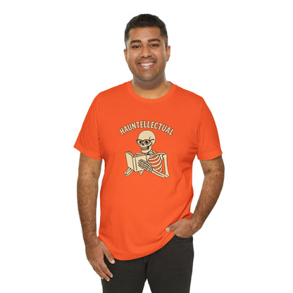 Hauntellectual Halloween Shirt – Funny Skeleton Reading Book Tee for Spooky Smart People
