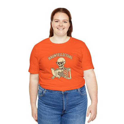 Hauntellectual Halloween Shirt – Funny Skeleton Reading Book Tee for Spooky Smart People