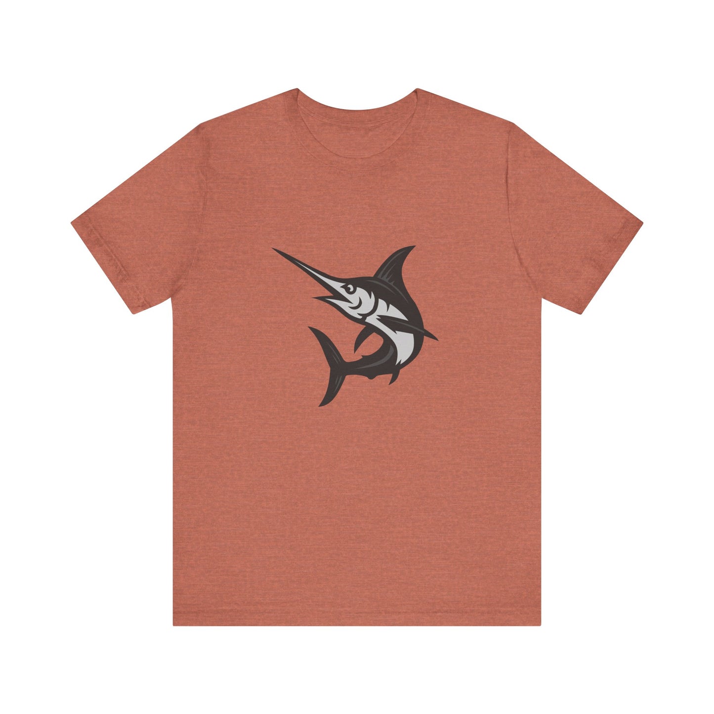 Swordfish Graphic T-Shirt – Dark Theme Grayscale Ocean Predator Design on Black Tee with Streamlined Power and Modern Ghost Effect. Unisex Jersey Short Sleeve Tee