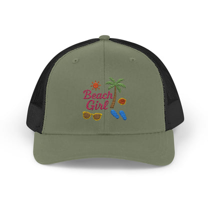 Beach Girl Trucker Hat – Embroidered Summer Vibes Hat for Coastal Queens