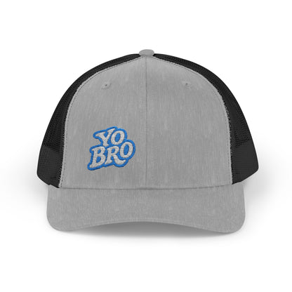 Yo Bro Trucker Hat – Embroidered Blue & White Hat for Laid-Back Vibes