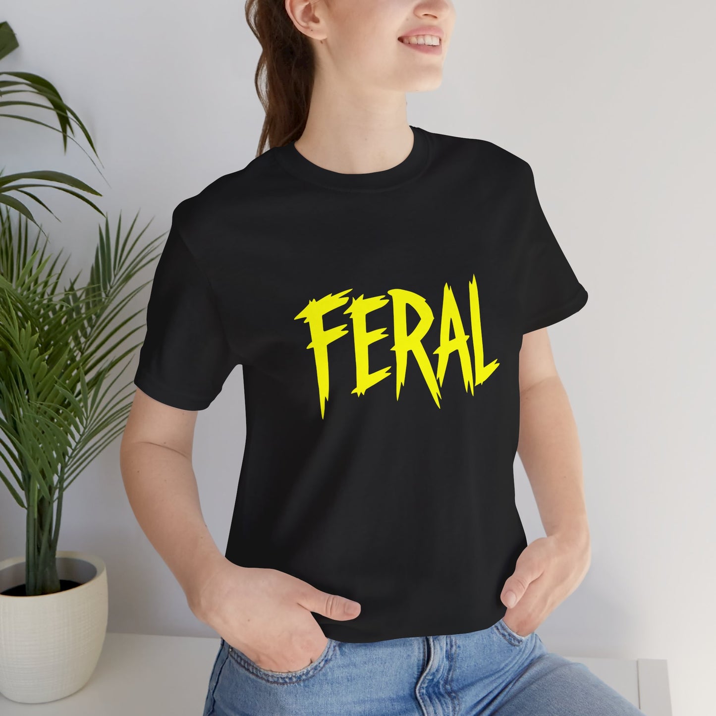 Colorful Design FERAL Shirt – Bright Yellow Chaos Tee for Women Who Are Loud, Wild, and Loving It. Unisex Jersey Short Sleeve Tee