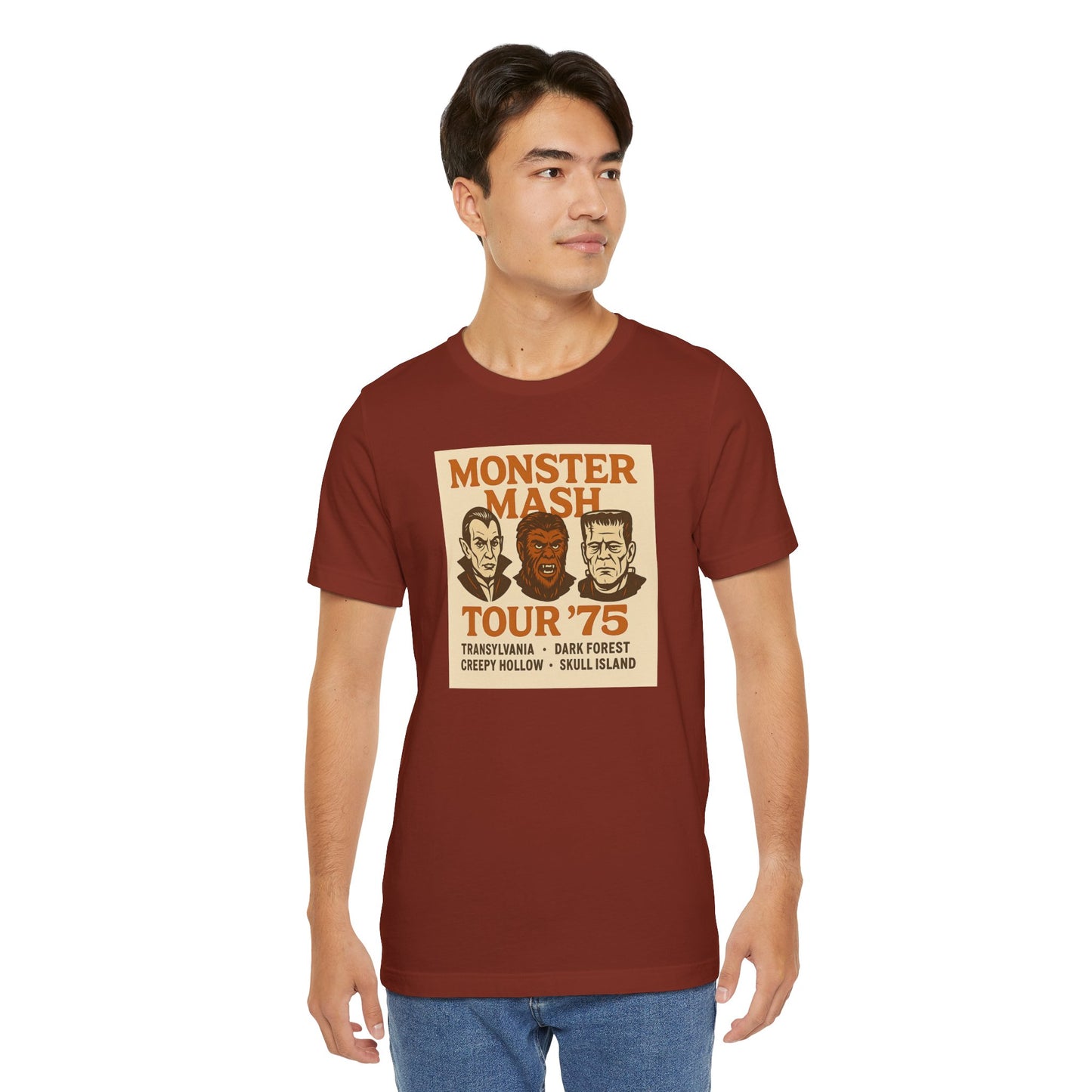 Monster Mash Tour '75 Halloween Shirt – Vintage Horror Band Tee Featuring Dracula, Wolfman, Frankenstein