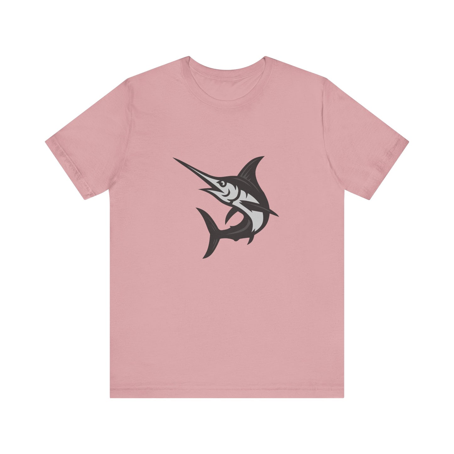 Swordfish Graphic T-Shirt – Dark Theme Grayscale Ocean Predator Design on Black Tee with Streamlined Power and Modern Ghost Effect. Unisex Jersey Short Sleeve Tee
