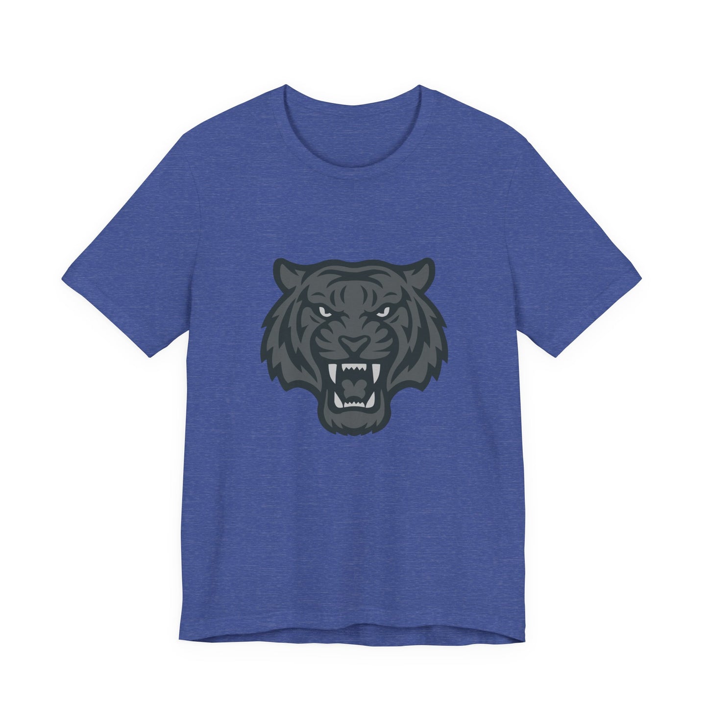 Tiger Head Graphic T-Shirt – Dark Theme Grayscale Roaring Beast Design on Black Tee with Fierce Focus and Modern Ghost Effect. Unisex Jersey Short Sleeve Tee